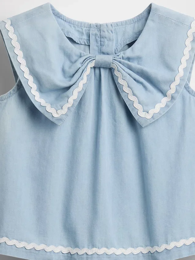 Conjunto de denim con moño para bebés y niños pequeños
