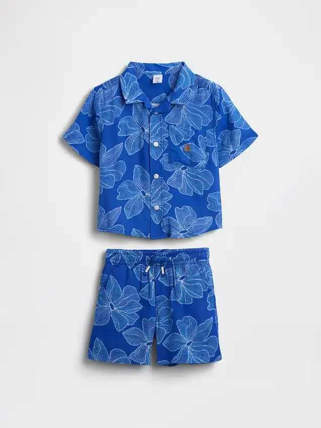 Conjunto de gasa de algodón con estampado floral para bebés y niños pequeños