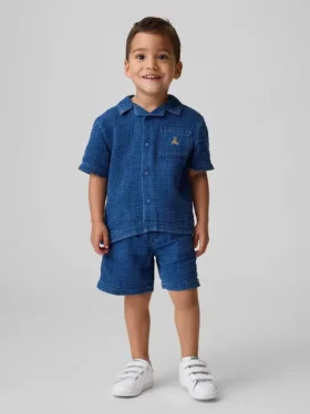 Conjunto de gasa de algodón estilo denim para bebés y niños pequeños