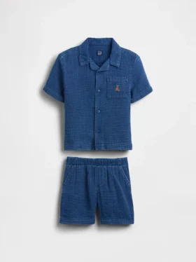 Conjunto de gasa de algodón estilo denim para bebés y niños pequeños