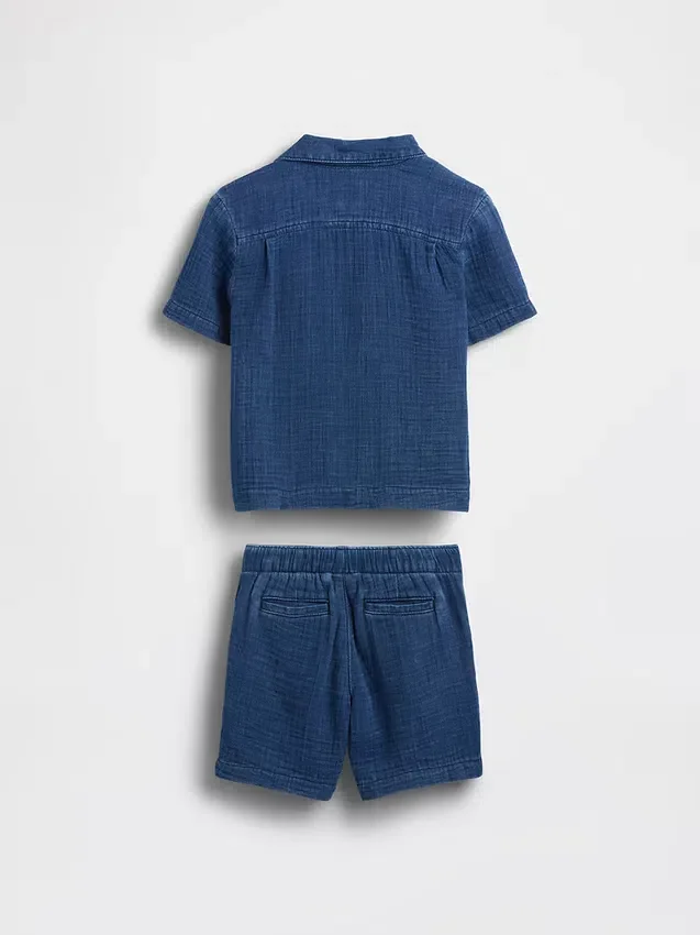 Conjunto de gasa de algodón estilo denim para bebés y niños pequeños