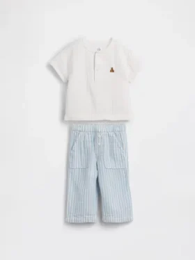 Conjunto de gasa de algodón para bebé estilo Henley