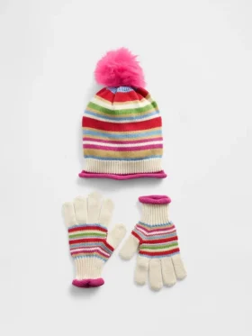 Conjunto de gorro con pompón y guantes para niños