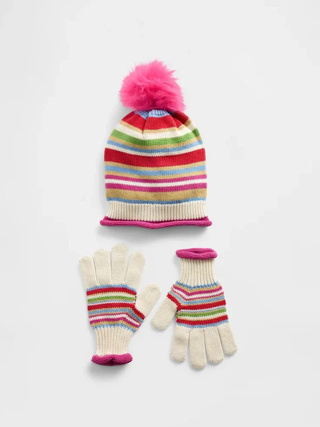 Conjunto de gorro con pompón y guantes para niños