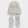 Conjunto de gorro y mitones de punto acanalado CashSoft para Bebé y Niño