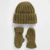 Conjunto de gorro y mitones de punto acanalado CashSoft para Bebé y Niño