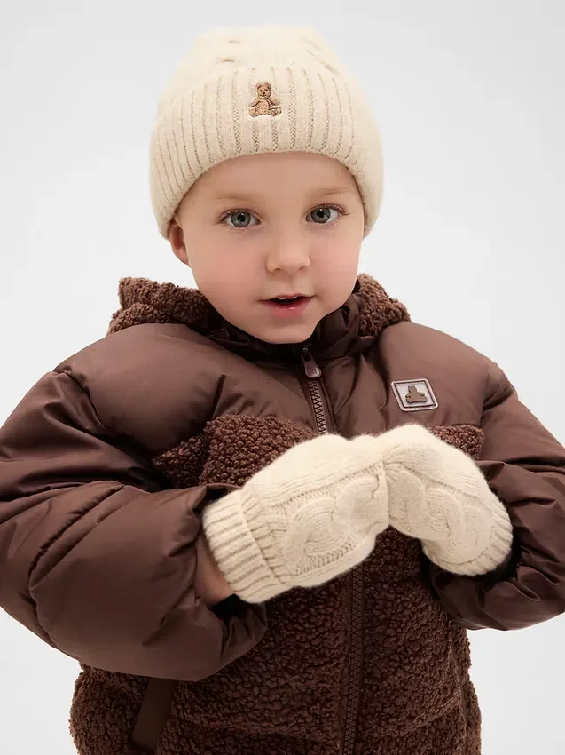 Conjunto de gorro y mitones de punto trenzado CashSoft para Bebé y Niño