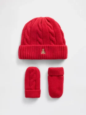 Conjunto de gorro y mitones de punto trenzado CashSoft para Bebé y Niño