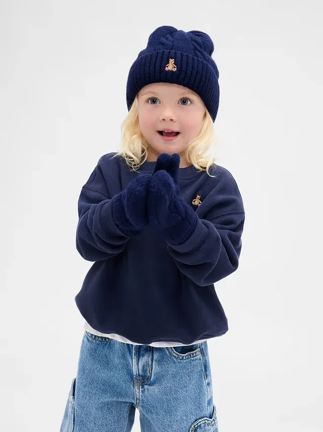Conjunto de gorro y mitones de punto trenzado CashSoft para Bebé y Niño