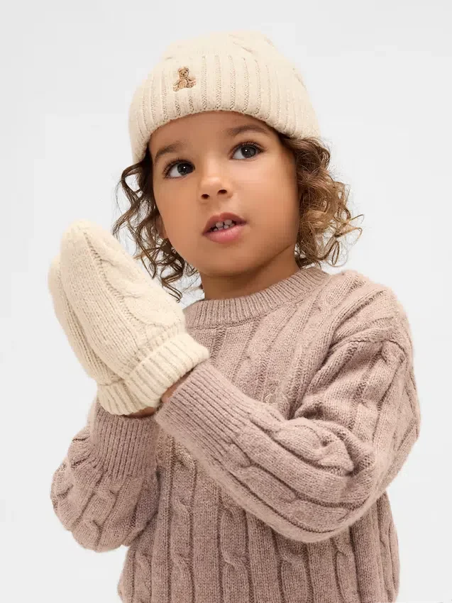 Conjunto de gorro y mitones de punto trenzado CashSoft para Bebé y Niño