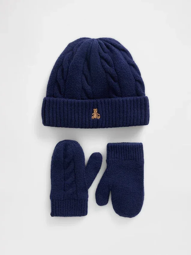 Conjunto de gorro y mitones de punto trenzado CashSoft para Bebé y Niño