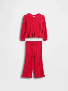Conjunto de jerséu de punto trenzado para bebés y niños