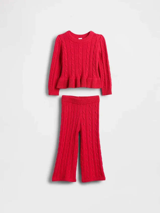 Conjunto de jerséu de punto trenzado para bebés y niños