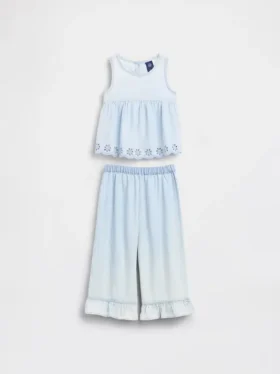 Conjunto de mezclilla con ojales para bebés y niños pequeños
