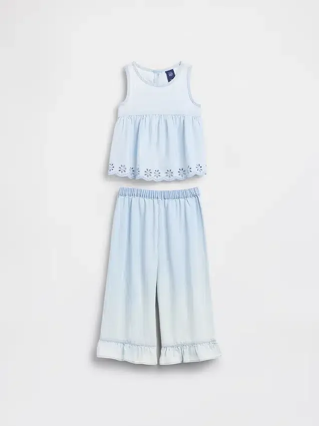 Conjunto de mezclilla con ojales para bebés y niños pequeños