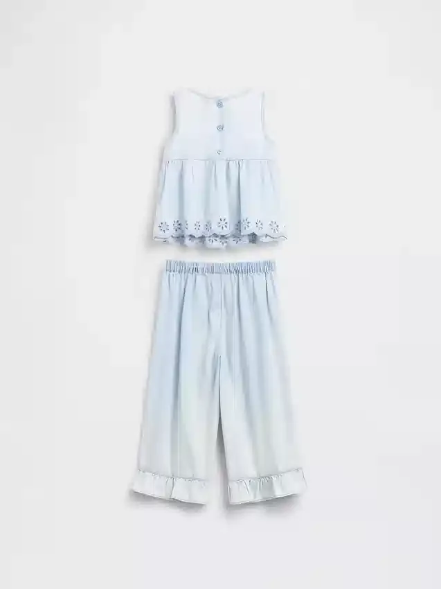 Conjunto de mezclilla con ojales para bebés y niños pequeños