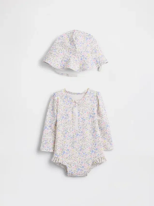 Conjunto de natación con camiseta de protección floral para bebé