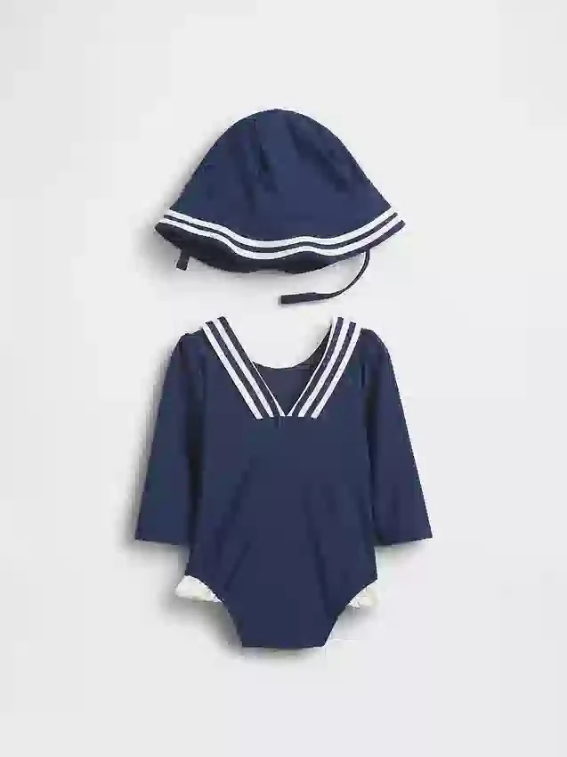 Conjunto de natación con camiseta protectora estilo marinero para bebé