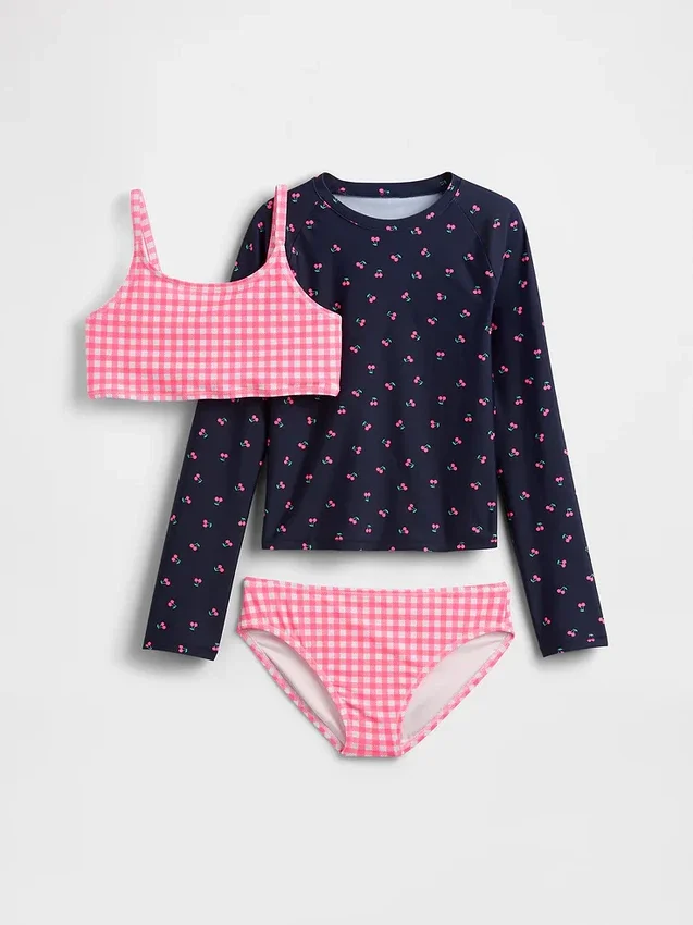 Conjunto de natación de tres piezas con camiseta protectora para niños