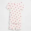 Conjunto de pijama corto de algodón orgánico cepillado con estampado de fresas para Bebé y Niño