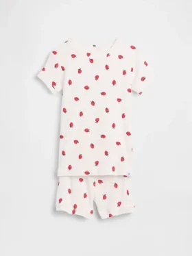 Conjunto de pijama corto de algodón orgánico cepillado con estampado de fresas para Bebé y Niño