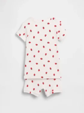 Conjunto de pijama corto de algodón orgánico cepillado con estampado de fresas para Bebé y Niño
