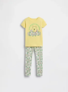 Conjunto de pijama de algodón cepillado orgánico de Winnie the Pooh para bebés y niños