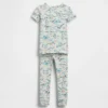 Conjunto de pijama de algodón orgánico cepillado con estampado de dinosaurios para bebés y niños