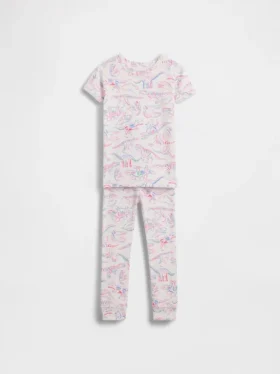 Conjunto de pijama de algodón orgánico cepillado con estampado de dinosaurios para bebés y niños