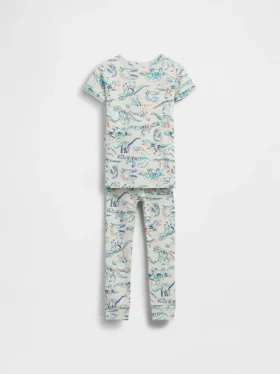Conjunto de pijama de algodón orgánico cepillado con estampado de dinosaurios para bebés y niños