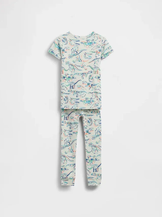Conjunto de pijama de algodón orgánico cepillado con estampado de dinosaurios para bebés y niños