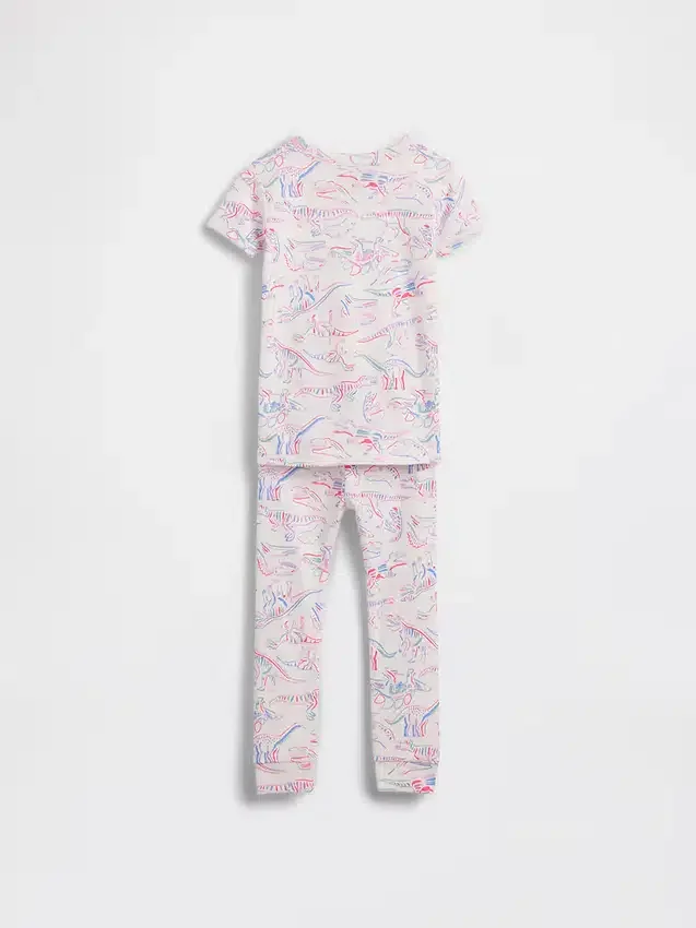 Conjunto de pijama de algodón orgánico cepillado con estampado de dinosaurios para bebés y niños