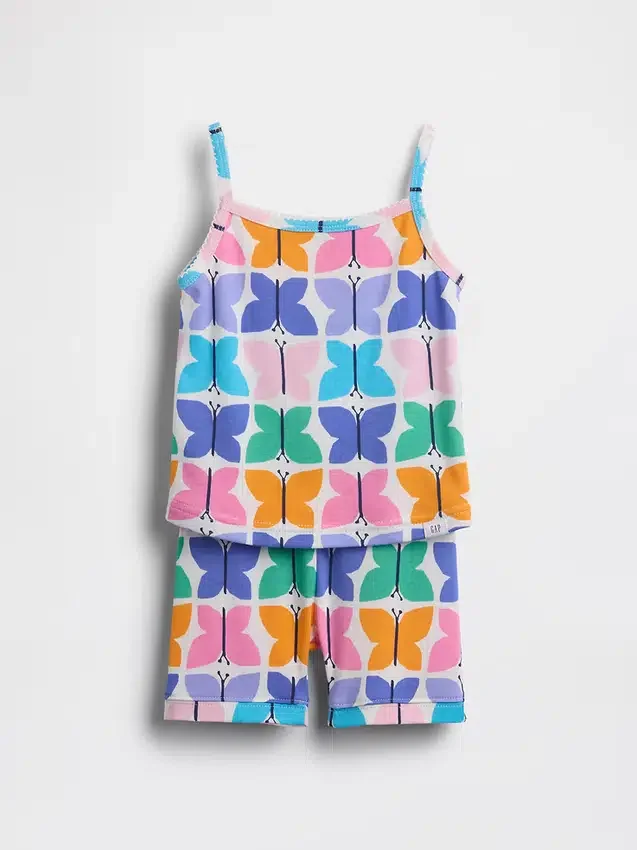 Conjunto de pijama de algodón orgánico cepillado con estampado de mariposas para Bebé y Niño (camiseta sin mangas y pantalones cortos)