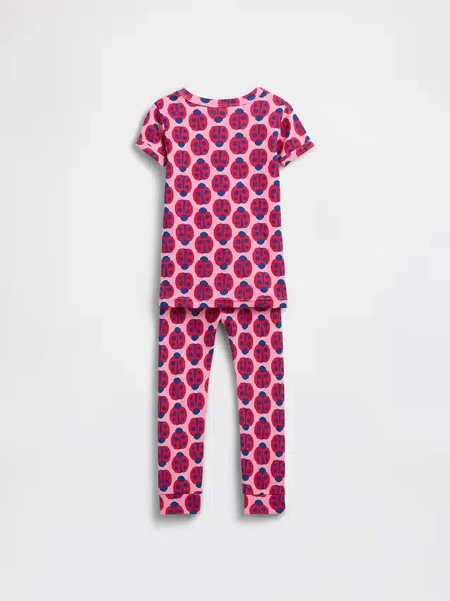 Conjunto de pijama de algodón orgánico cepillado con estampado de mariquitas para bebés y niños pequeños