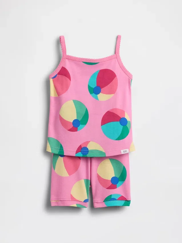 Conjunto de pijama de algodón orgánico cepillado con estampado de pelotas de playa para Bebé y Niño (camiseta sin mangas y pantalones cortos)