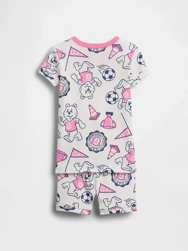 Conjunto de pijama de algodón orgánico cepillado con logo de oso para Bebé y Niño