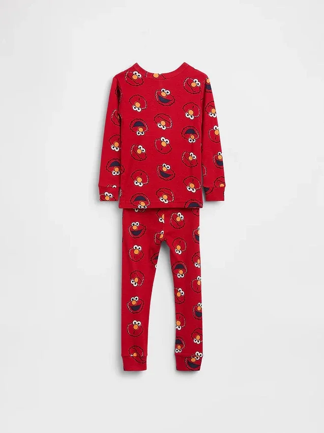 Conjunto de pijama de algodón orgánico cepillado de Elmo de Barrio Sésamo para Bebé y Niño