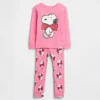 Conjunto de pijama de algodón orgánico cepillado de Snoopy para bebés y niños