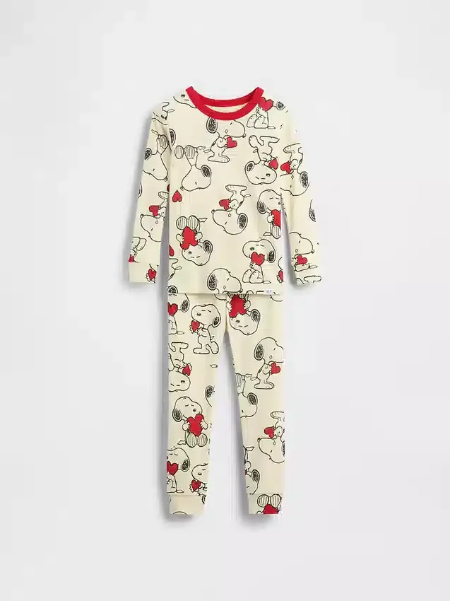 Conjunto de pijama de algodón orgánico cepillado de Snoopy para bebés y niños