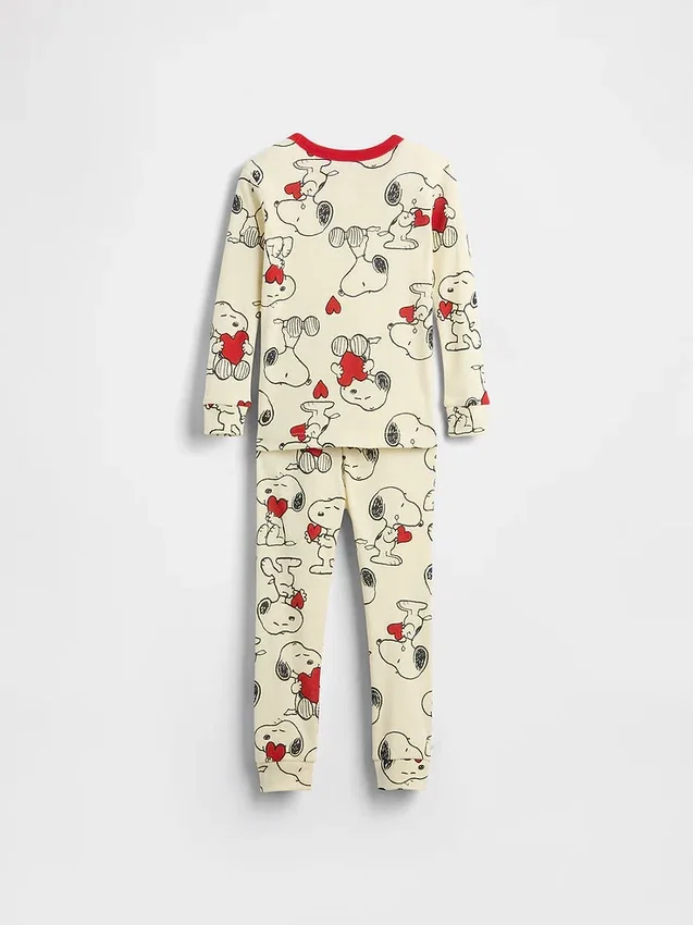Conjunto de pijama de algodón orgánico cepillado de Snoopy para bebés y niños