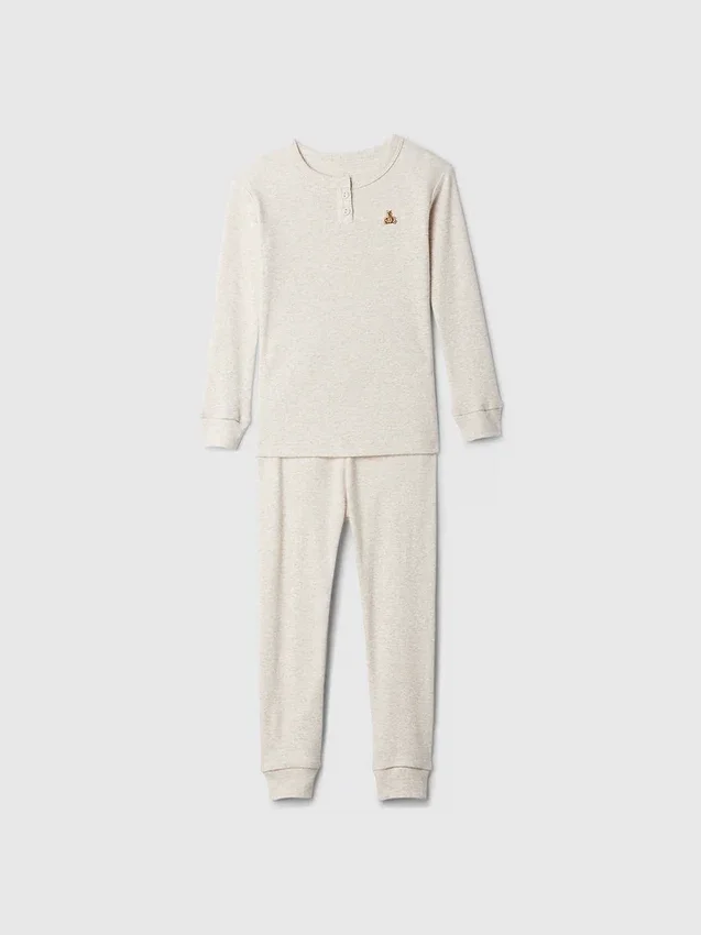 Conjunto de pijama de algodón orgánico cepillado estilo Henley para bebés y niños