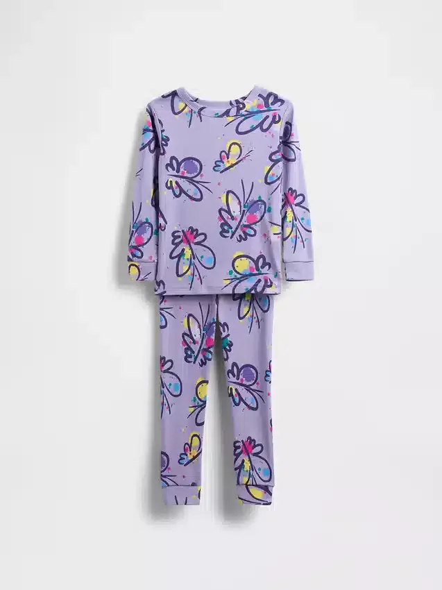 Conjunto de pijama de algodón orgánico cepillado para bebés y niños