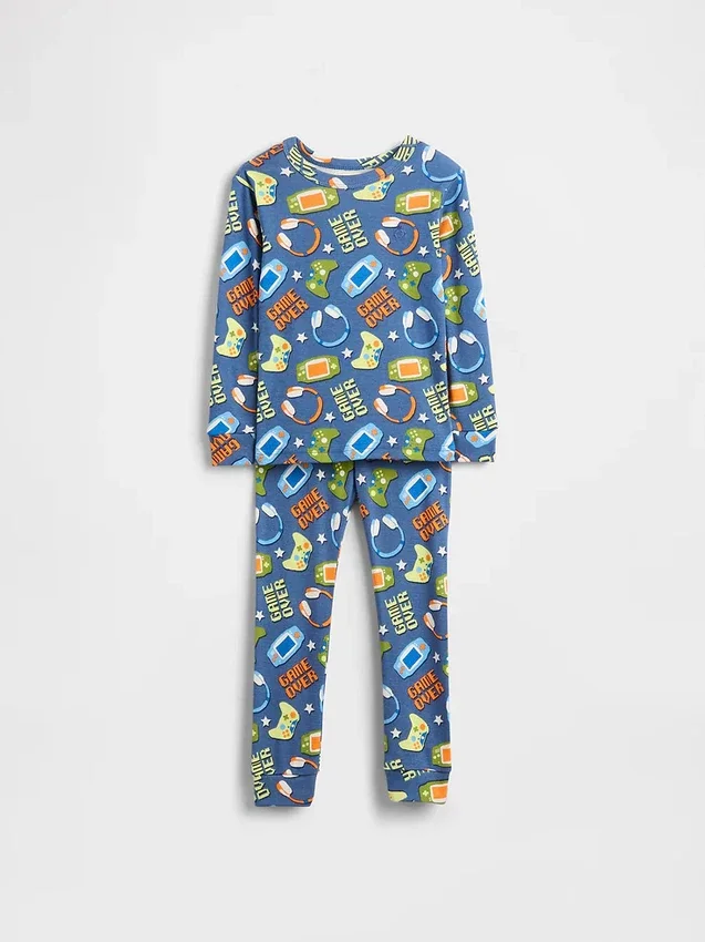 Conjunto de pijama de algodón orgánico cepillado para bebés y niños