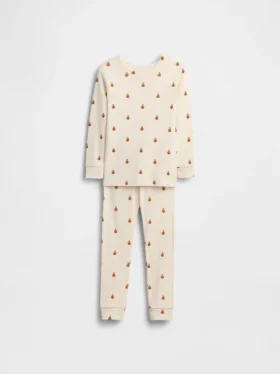 Conjunto de pijama de algodón orgánico cepillado para niños y bebés con el oso Pumpkin Bear