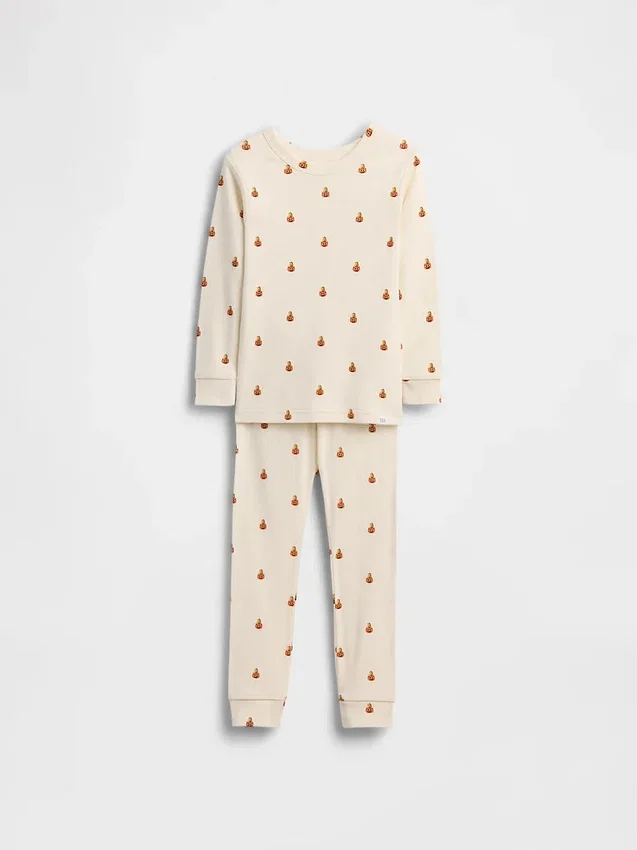 Conjunto de pijama de algodón orgánico cepillado para niños y bebés con el oso Pumpkin Bear