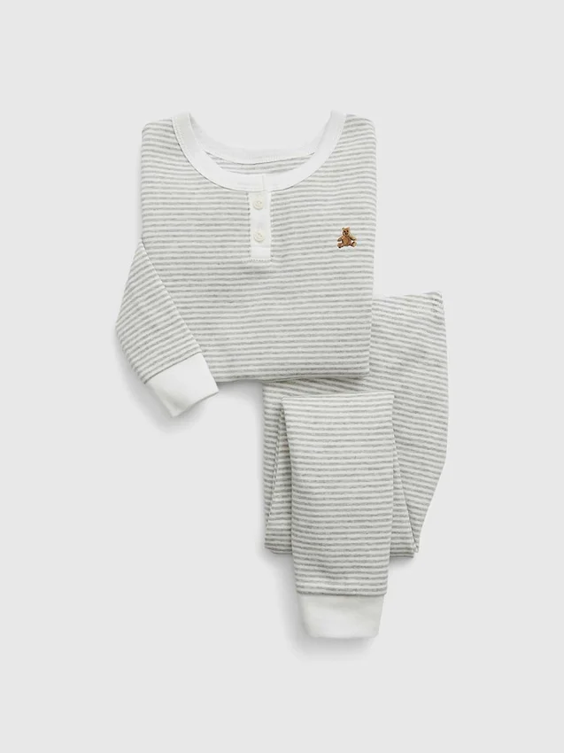 Conjunto de pijama de algodón orgánico estilo Henley para bebés y niños