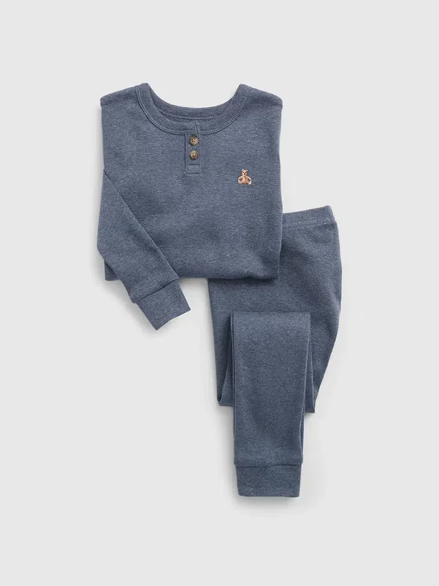 Conjunto de pijama de algodón orgánico jaspeado estilo Henley para bebés y niños