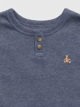 Conjunto de pijama de algodón orgánico jaspeado estilo Henley para bebés y niños