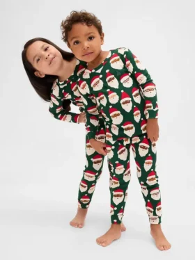 Conjunto de pijama de fiestas de algodón orgánico cepillado para niños y bebés