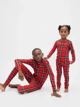 Conjunto de pijama de fiestas de algodón orgánico cepillado para niños y bebés